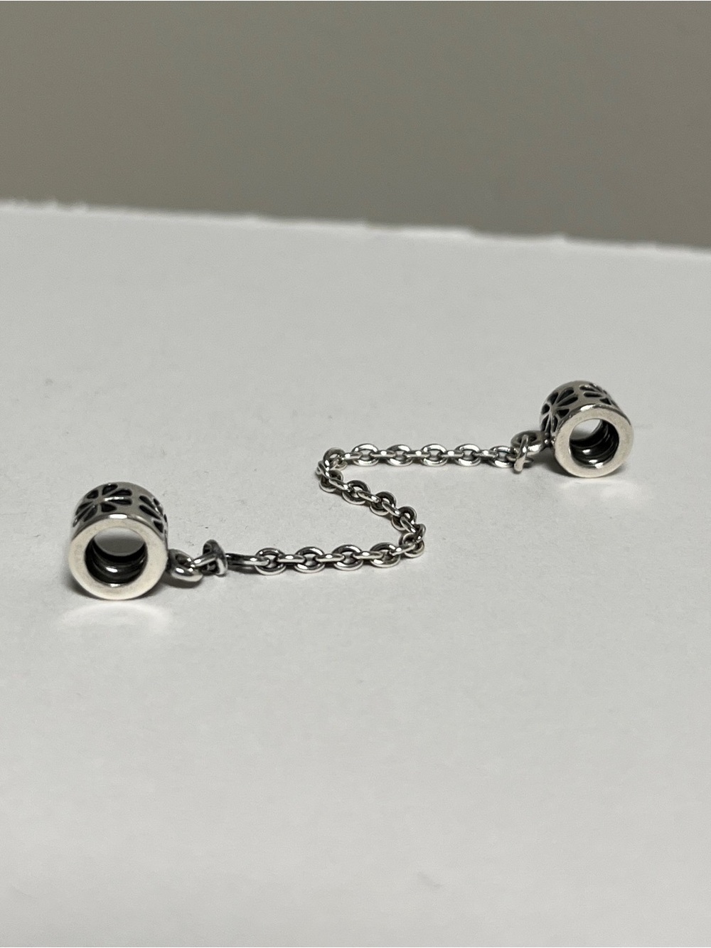 Pandora Silver Safety Chain Bracelet - Floral Bead Design - Picture 2 of 4